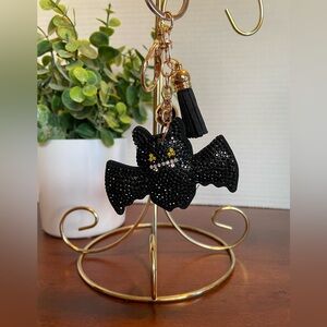Pocketbook Charm. Black Sparkly Bat With Black Tassel And Gold Tone Ball. NWT